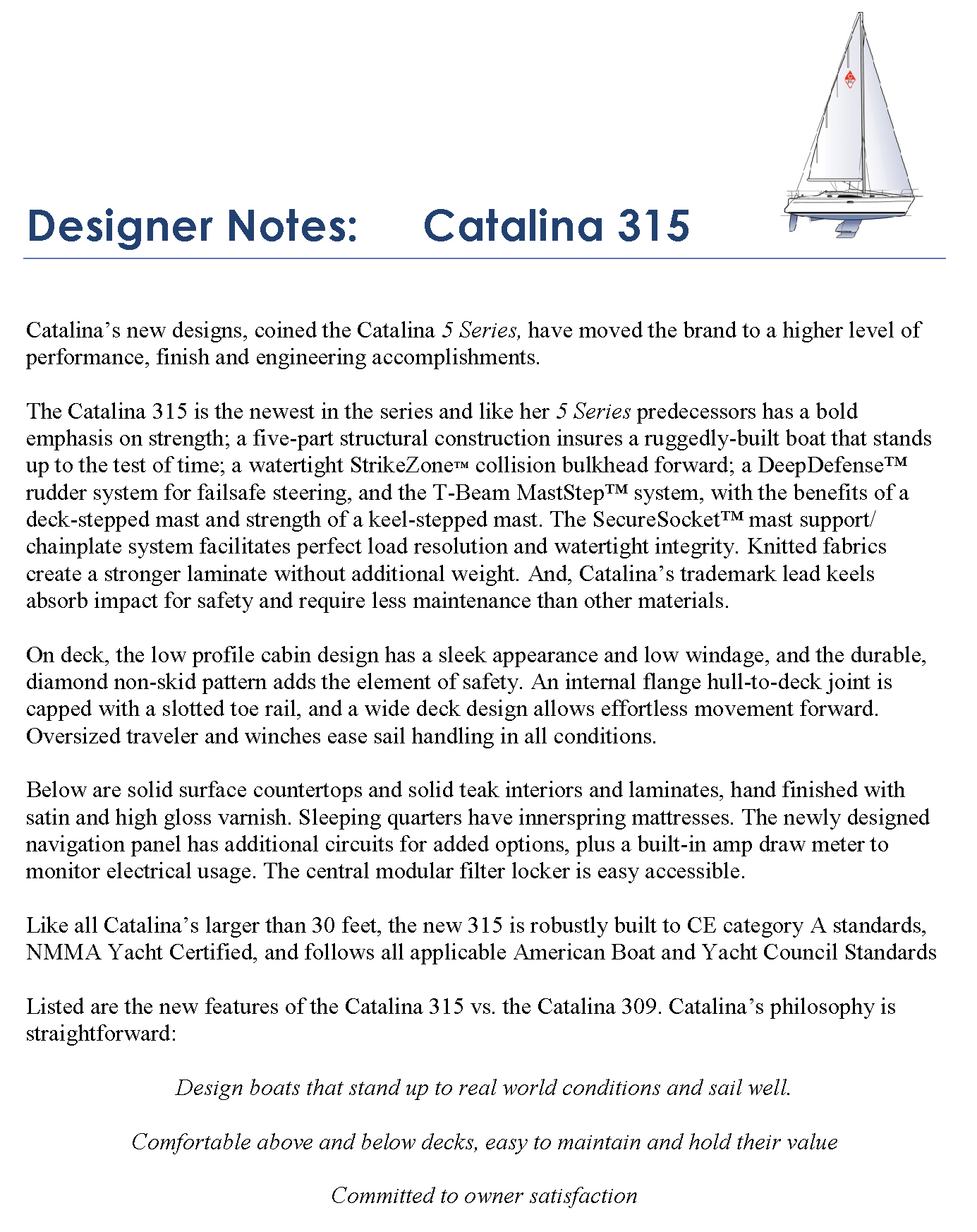 Catalina 315 Designers Notes - Sailing Catalina Yacht